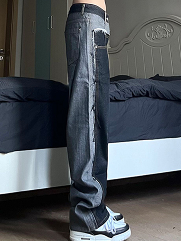 Men's Casual Splice Distressed Loose Jeans-3