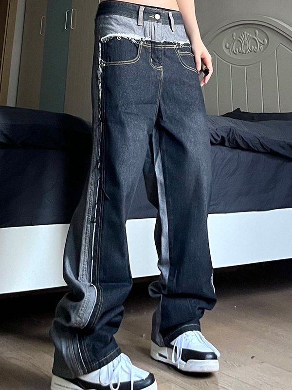 Men's Casual Splice Distressed Loose Jeans-2