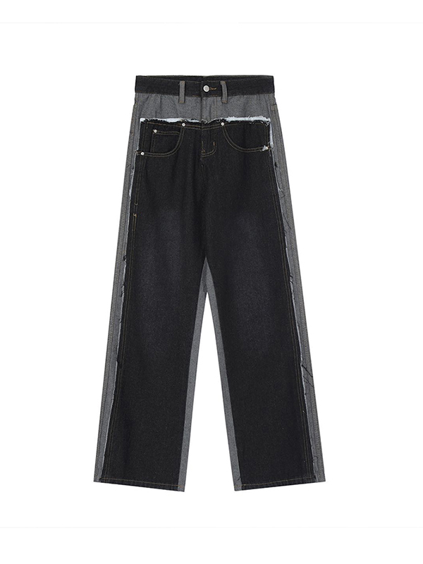 Men's Casual Splice Distressed Loose Jeans-4