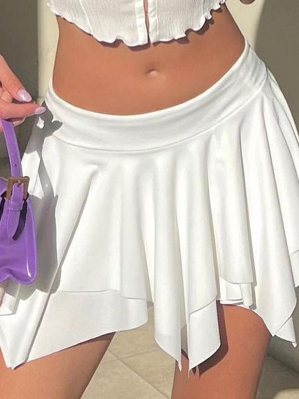 Solid Irregular Hem Mini Skirt-1