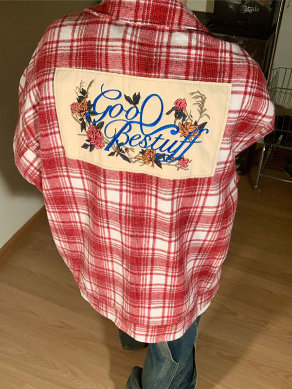 Men's Vintage Plaid Print Embroidery Long Sleeve Blouse-5