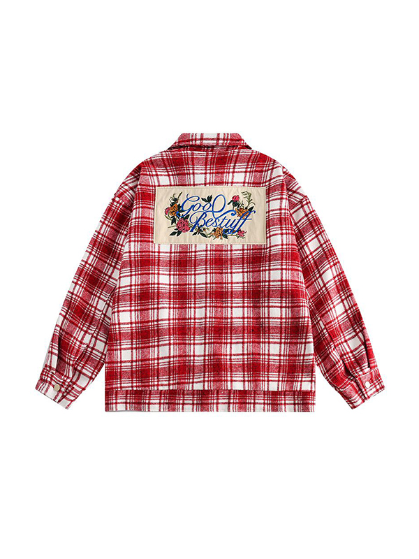 Men's Vintage Plaid Print Embroidery Long Sleeve Blouse-6