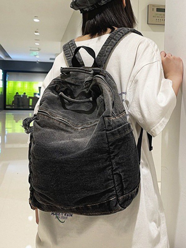 Gradient Vintage Wash Denim Backpack-2